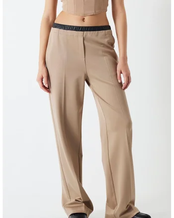 Pantaloni cu talie suprapusa, Bej