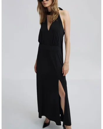 Rochie cu croiala pe bie si decupaje, Negru
