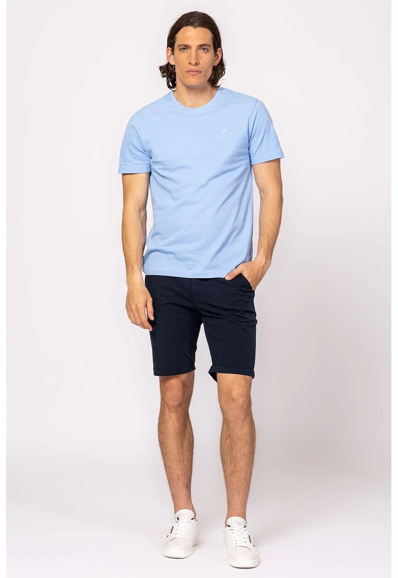 Tricou din bumbac cu decolteu la baza gatului, Albastru deschis