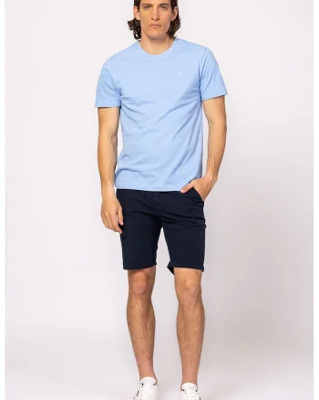 Tricou din bumbac cu decolteu la baza gatului, Albastru deschis