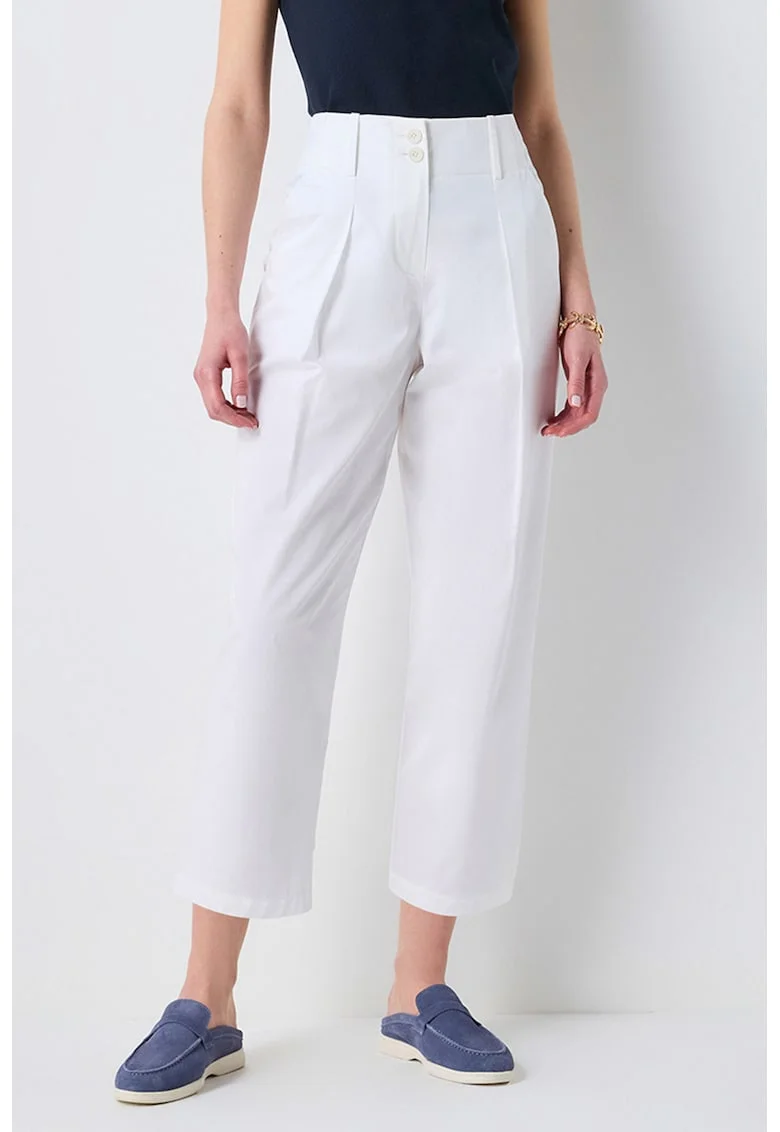 Pantaloni crop cu pliuri, Alb optic