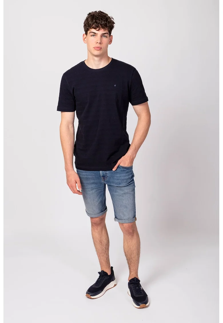 Tricou din bumbac cu decolteu la baza gatului, Albastru ultramarin
