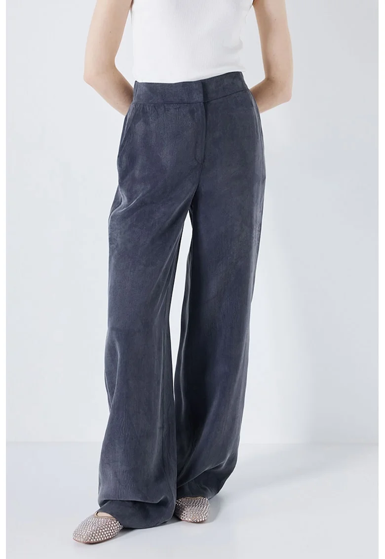 Pantaloni cu croiala ampla si aspect catifelat, Albastru indigo