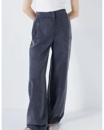 Pantaloni cu croiala ampla si aspect catifelat, Albastru indigo
