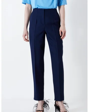 Pantaloni cu pense si talie inalta, Bleumarin