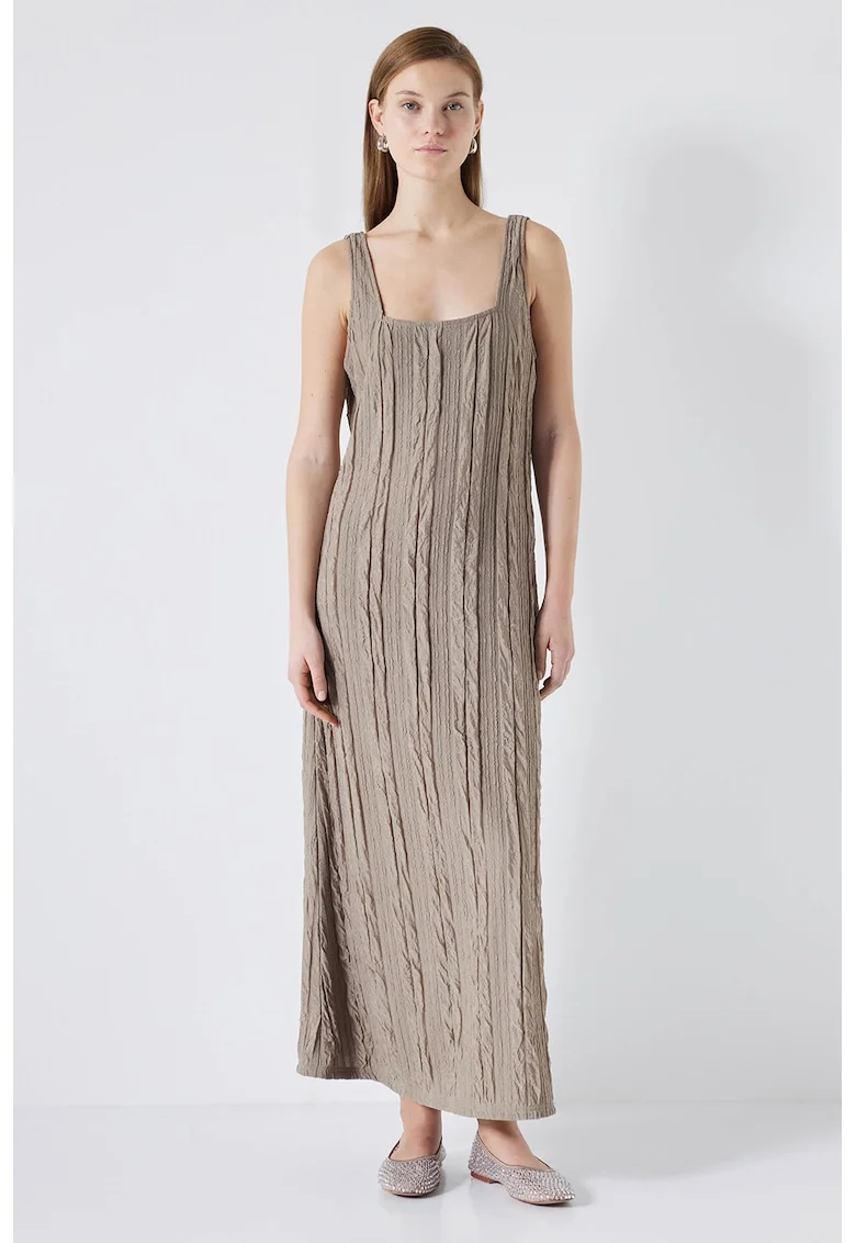 Rochie maxi cu aspect texturat, Maro camel