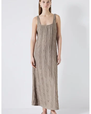 Rochie maxi cu aspect texturat, Maro camel