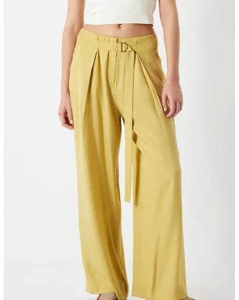 Pantaloni cu croiala ampla si o curea, Galben mustar