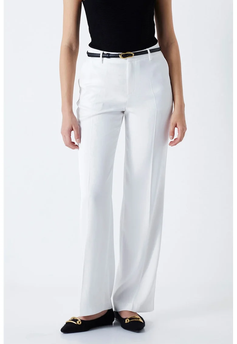 Pantaloni drepti cu pense, Alb