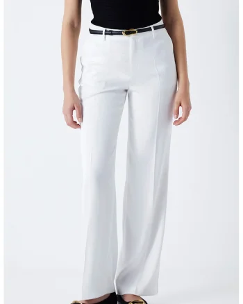 Pantaloni drepti cu pense, Alb