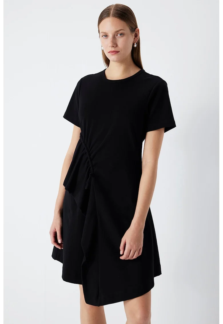 Rochie cu model uni si buzunare laterale, Negru