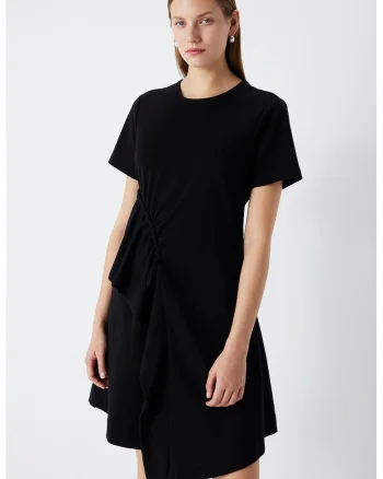 Rochie cu model uni si buzunare laterale, Negru