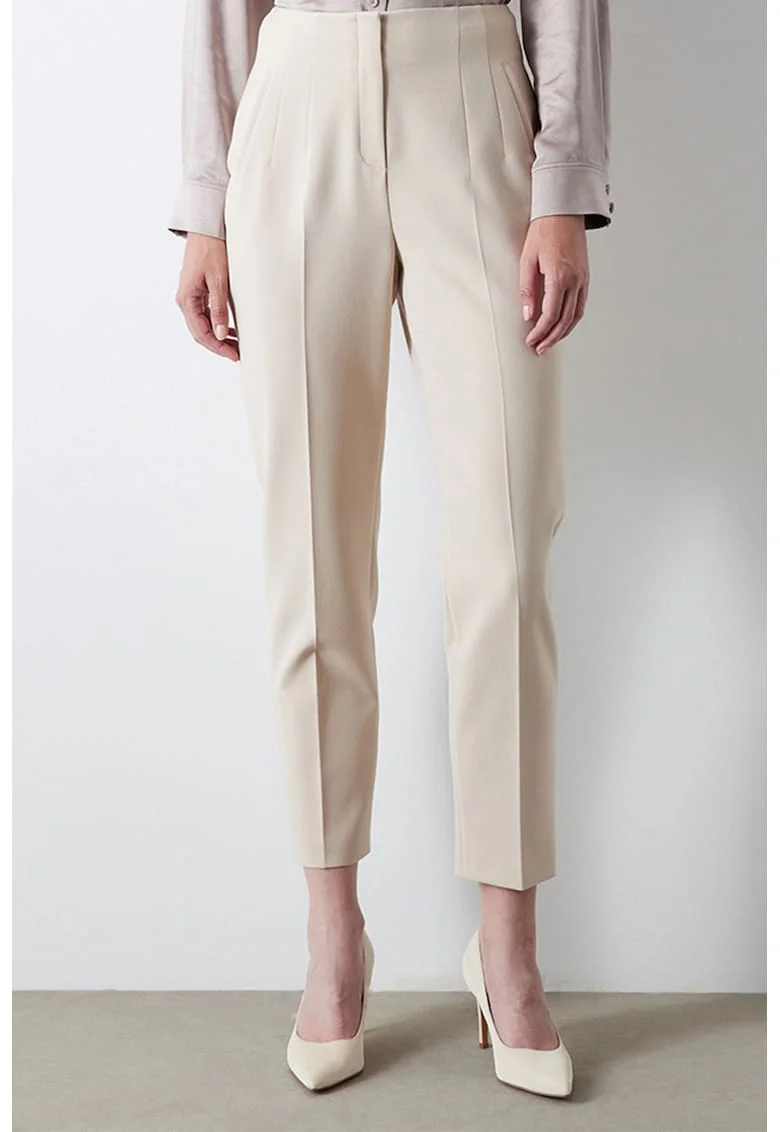 Pantaloni crop cu croiala conica, Alb fildes
