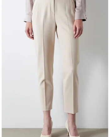 Pantaloni crop cu croiala conica, Alb fildes