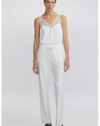 Pantaloni cu dungi discrete si talie ajustabila, Alb/Negru