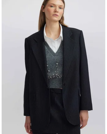 Sacou cu model cu dungi, Negru