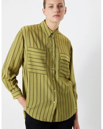 Camasa regular fit cu model in dungi, Verde masliniu