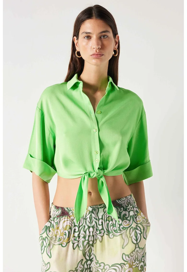 Camasa crop cu maneci medii, Verde lime