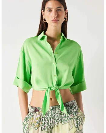 Camasa crop cu maneci medii, Verde lime