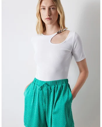 Tricou crop cu detaliu cu decupaj, Alb optic