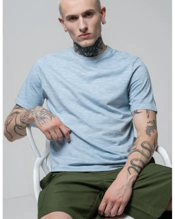 Tricou cu decolteu rotund, Albastru prafuit