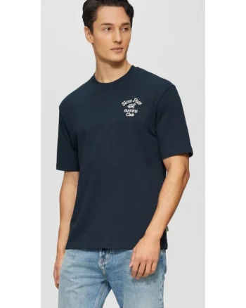 Tricou barbati cu decolteu la baza gatului, Regular fit, din jerse de bumbac, Bleumarin inchis,