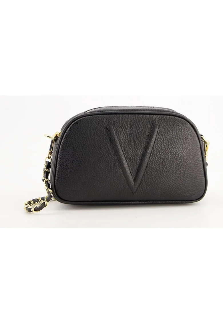 Geanta dama  messenger, piele naturala, neagra, 16x25x8cm, cu curea detasabila 120cm