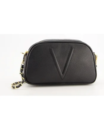 Geanta dama  messenger, piele naturala, neagra, 16x25x8cm, cu curea detasabila 120cm