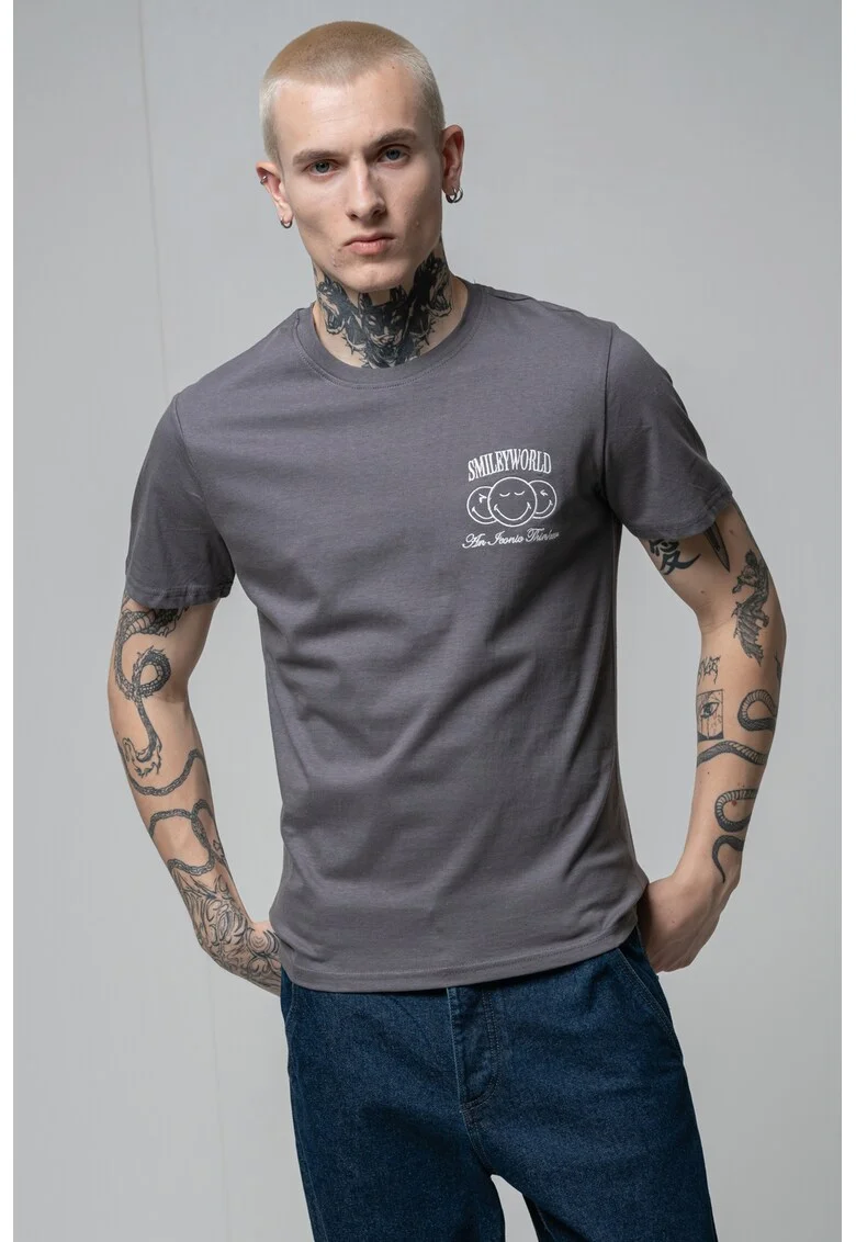 Tricou cu detaliu grafic, Gri inchis