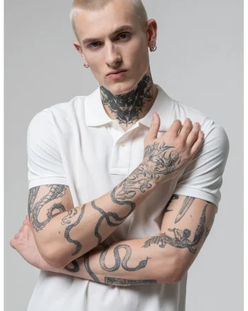 Tricou polo cu model uni, Alb