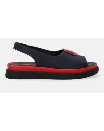 Sandale cu talpa plata si model colorblock, Rosu/Alb/Bleumarin