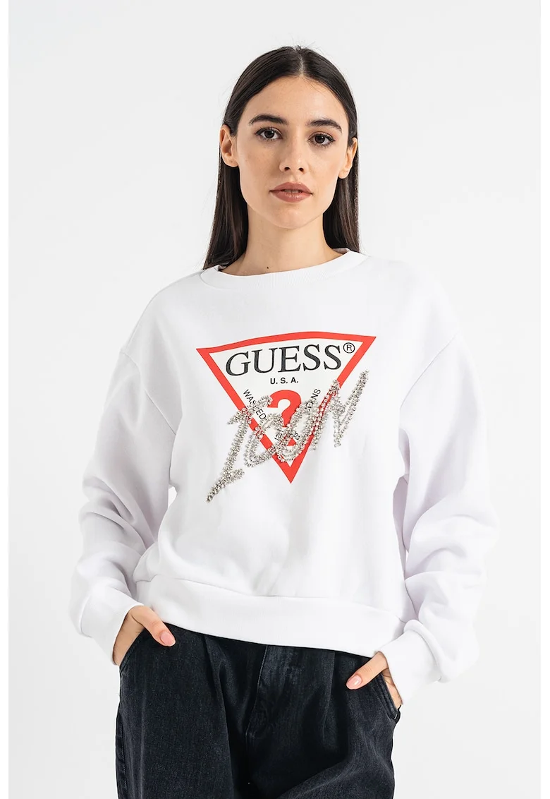 Bluza sport cu logo din strasuri, Alb