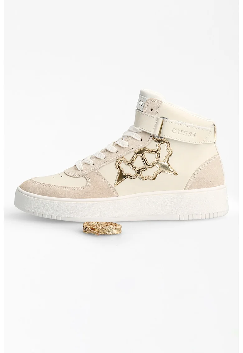 Pantofi sport high-top de piele, Alb fildes