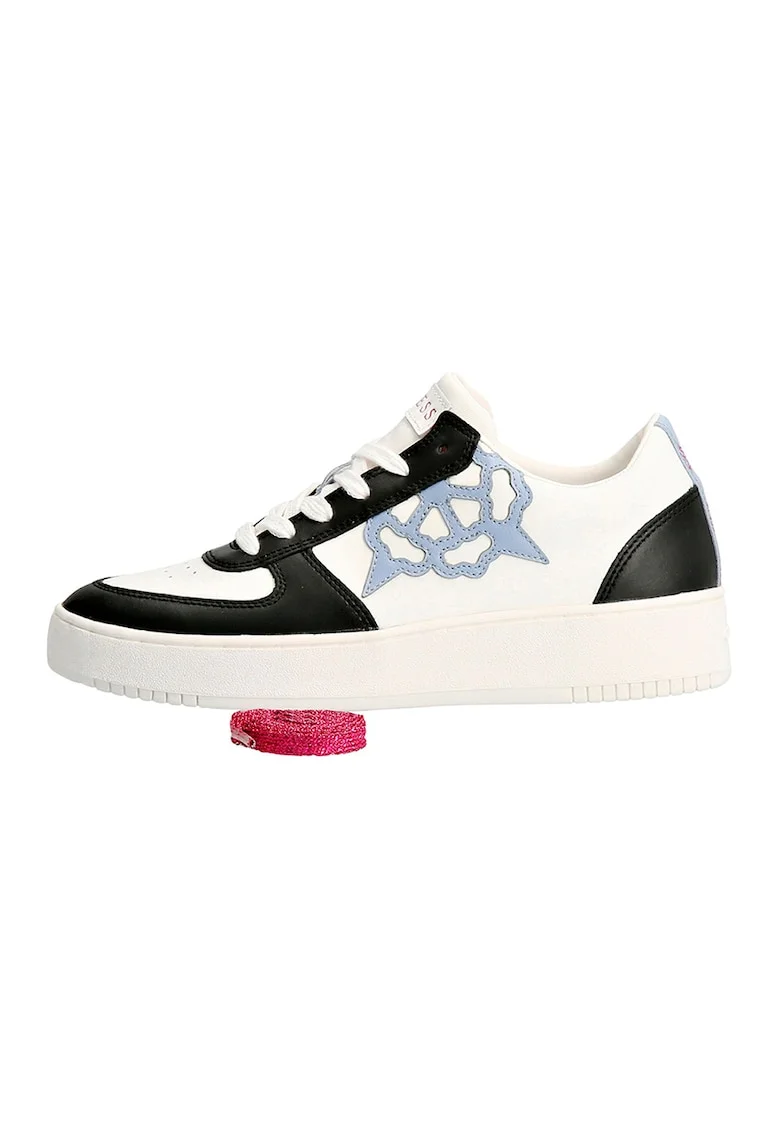 Pantofi sport de piele cu insertii de piele intoarsa, Alb/Negru