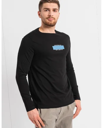 Bluza regular fit cu imprimeu logo pe piept, Negru/Albastru