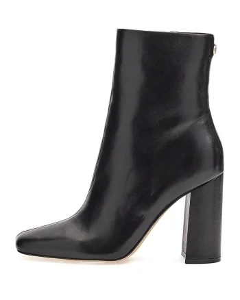 Botine de piele ecologica cu toc masiv, Negru
