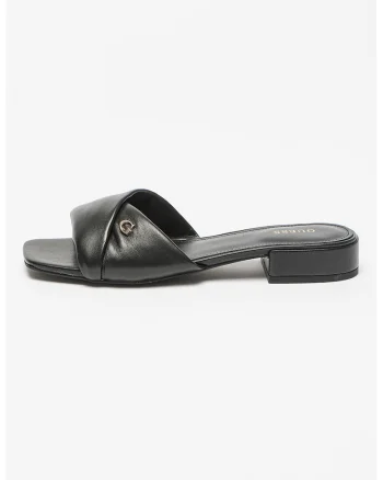 Papuci de piele cu logo, Negru