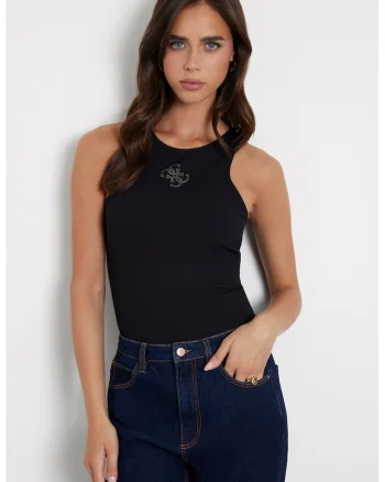 Top cu striatii si logo din strasuri, Negru