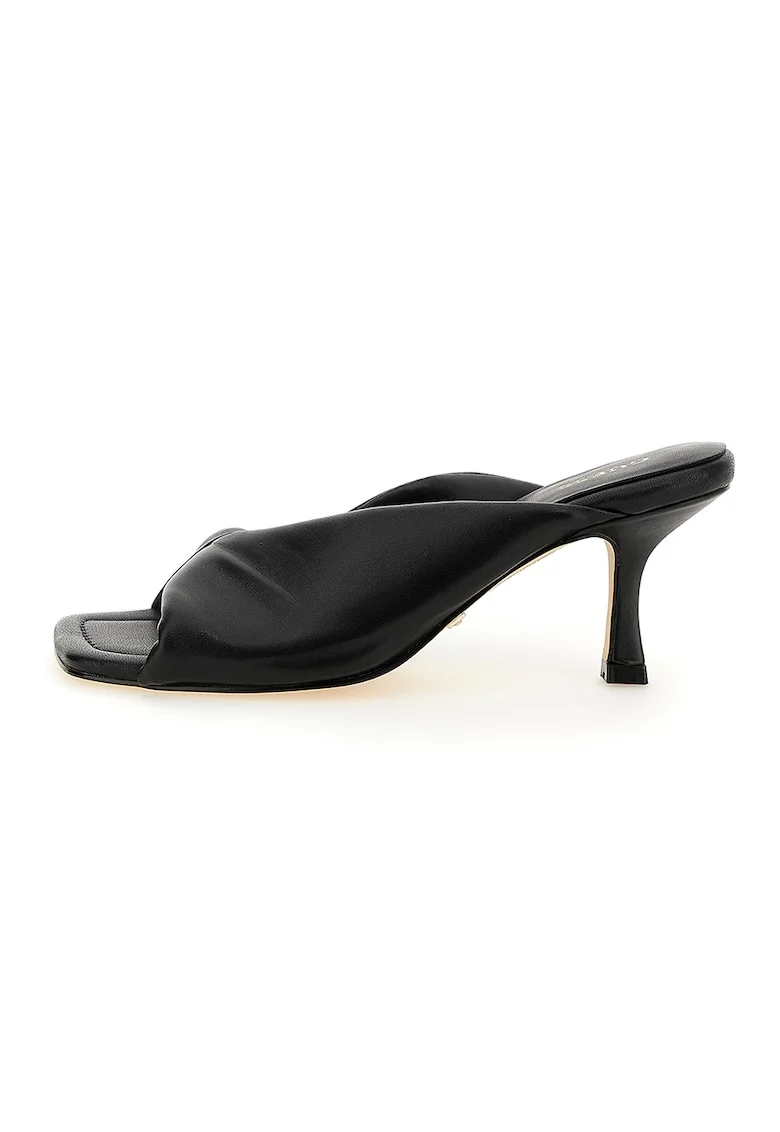 Papuci de piele cu design rasucit si toc, Negru