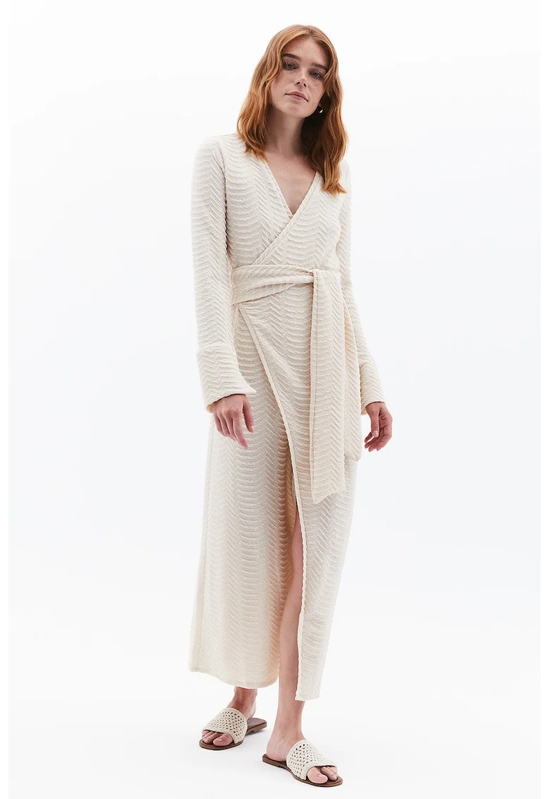 Rochie cu aspect texturat si model petrecut, Crem