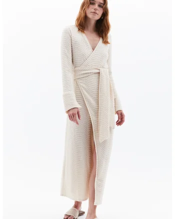 Rochie cu aspect texturat si model petrecut, Crem
