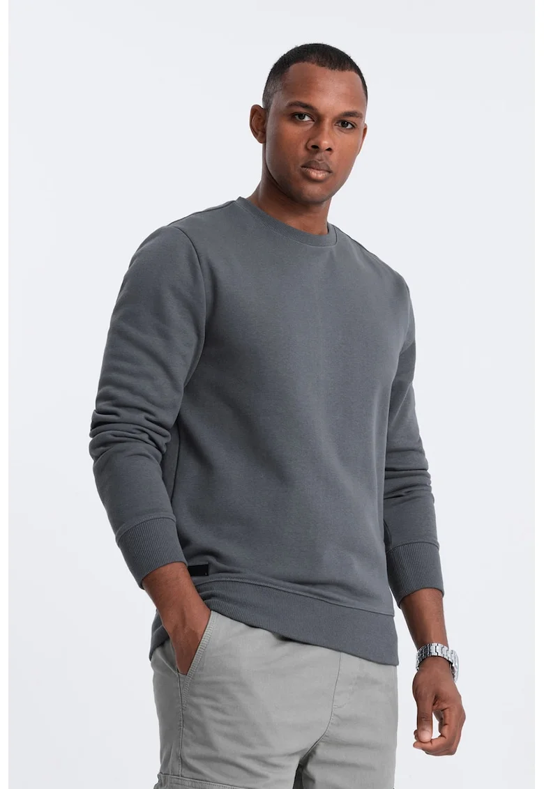 Bluza de trening din bumbac cu model uni, Gri inchis