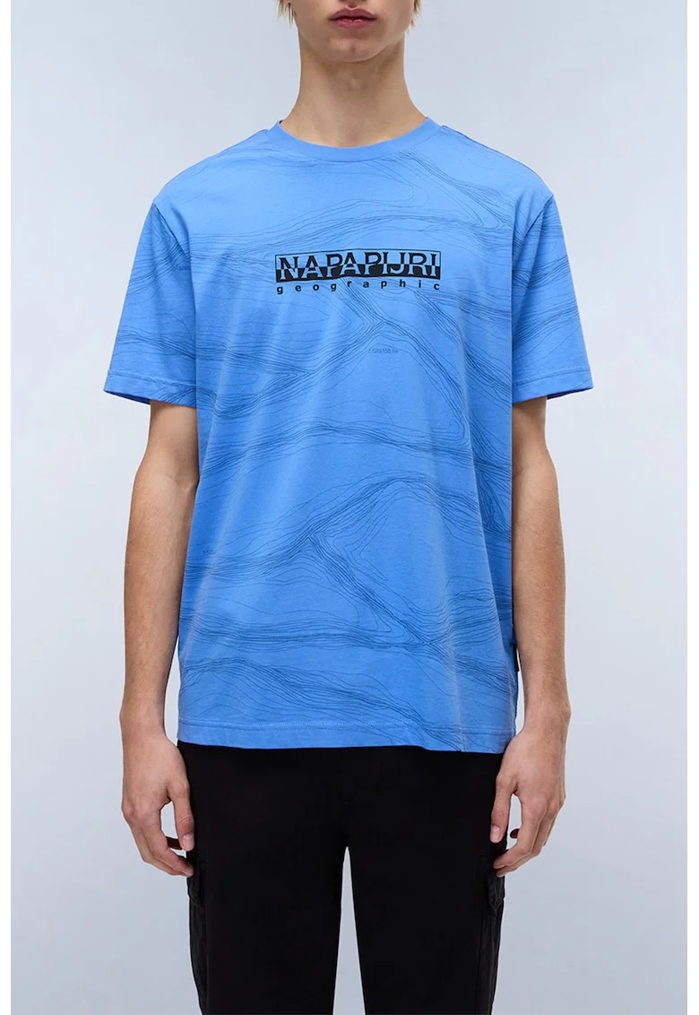Tricou cu decolteu la baza gatului si logo, Albastru