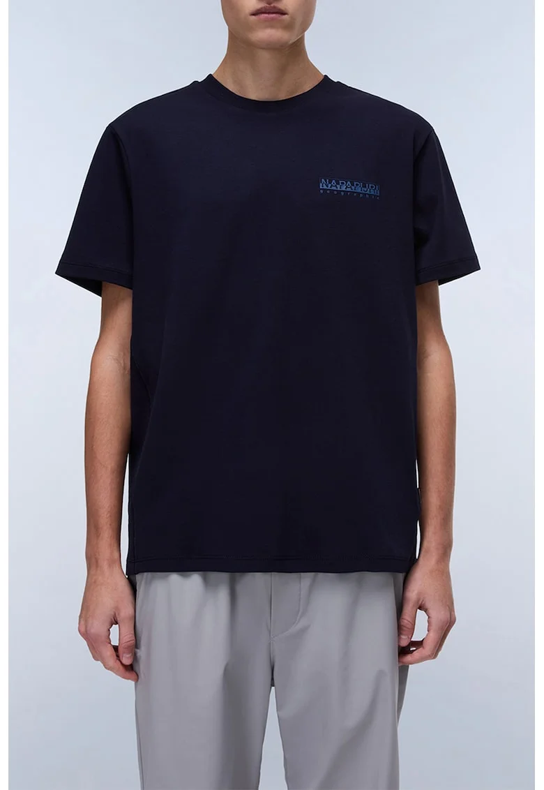 Tricou din bumbac cu imprimeu logo si model grafic, Bleumarin