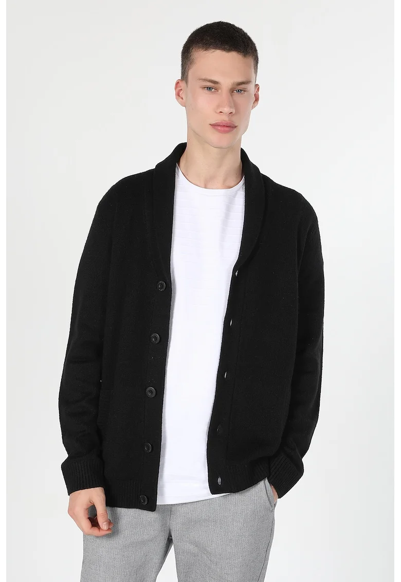 Cardigan slim fit cu guler-sal, Negru