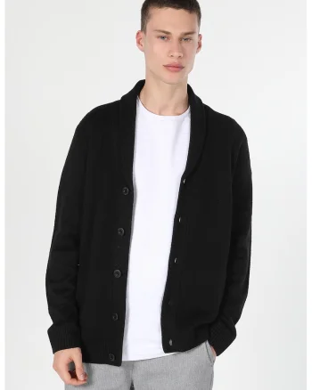 Cardigan slim fit cu guler-sal, Negru