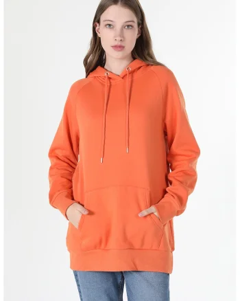 Hanorac cu buzunar kangaroo si maneci raglan, Portocaliu