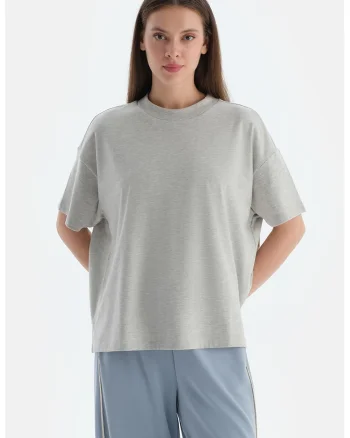 Tricou lejer cu maneci cazute, Gri deschis melange