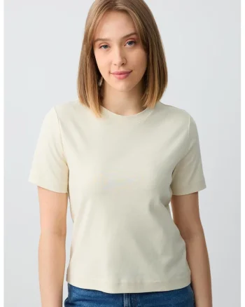 Tricou uni din bumbac, Bej
