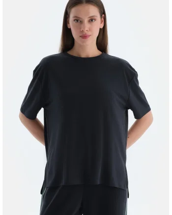 Tricou uni lejer din amestec de modal, Negru